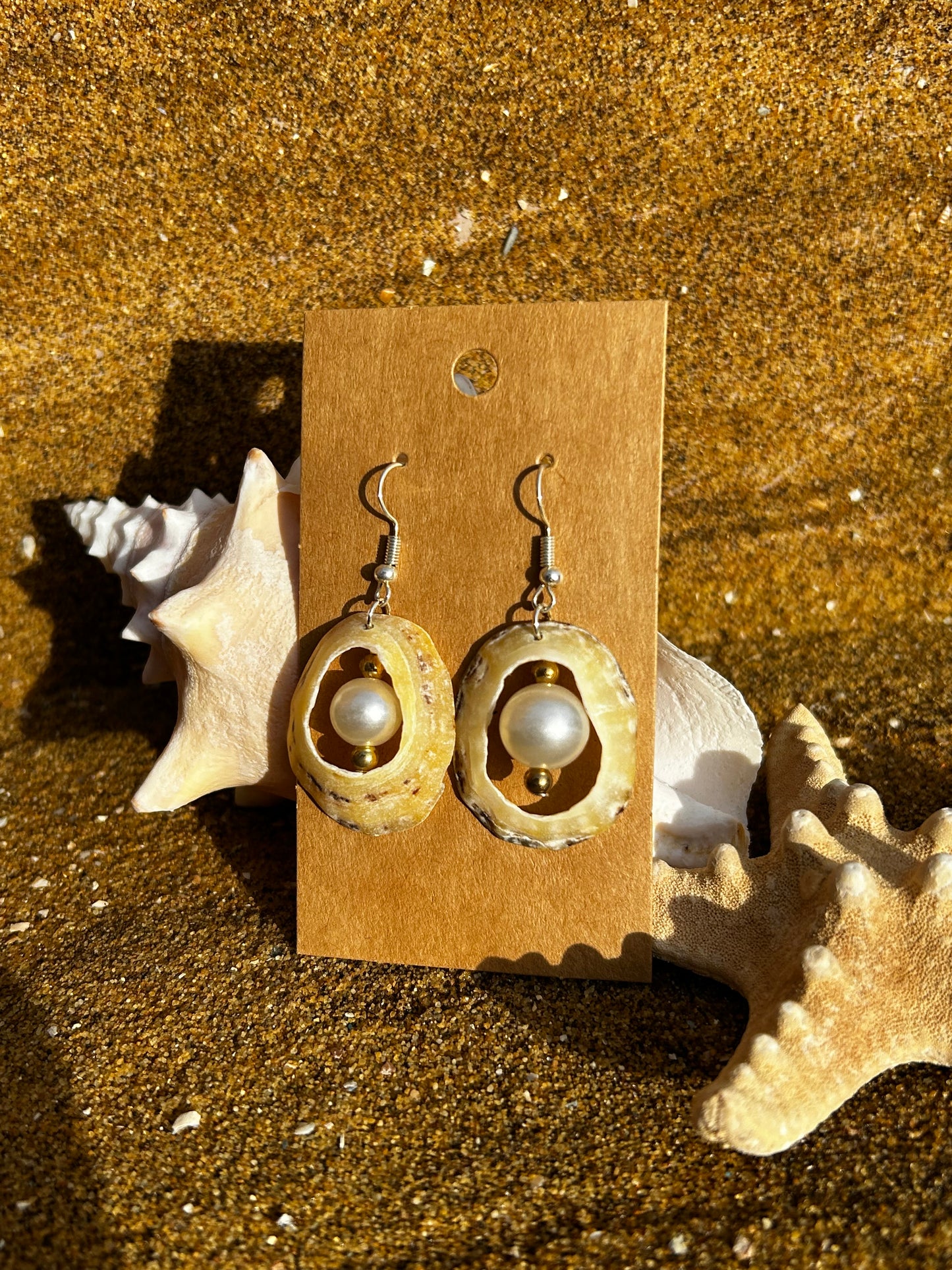 Irregular Limpet Shell and Pearl Bead Hoop Earrings