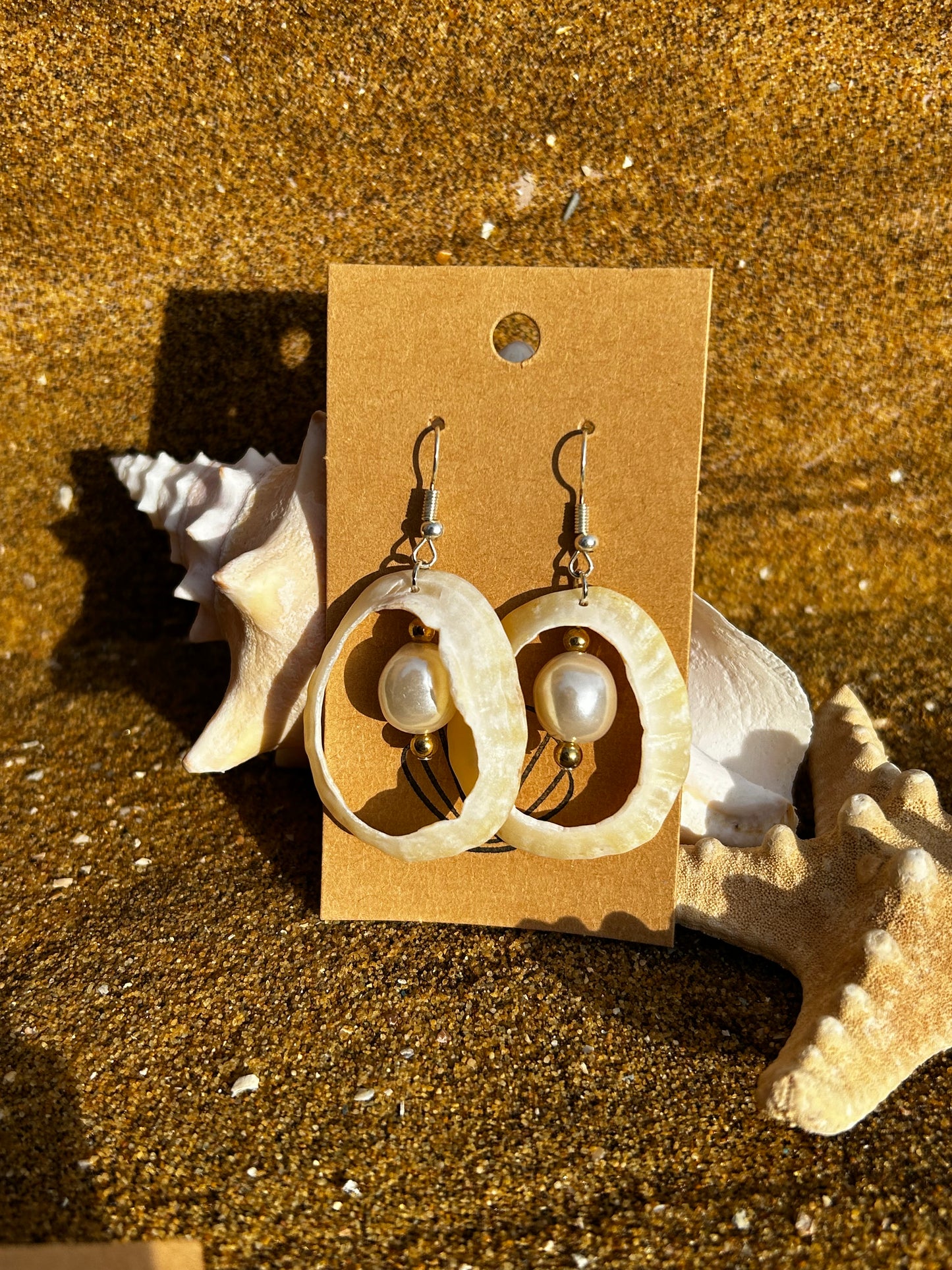 Limpet Shell and Pearl Bead Hoop Earrings