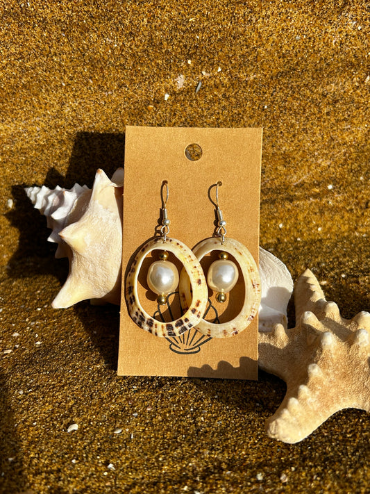 Limpet Shell and Pearl Bead Hoop Earrings