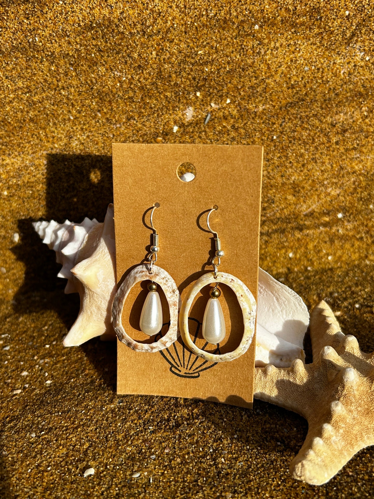 Limpet Shell and Pearl Bead Hoop Earrings
