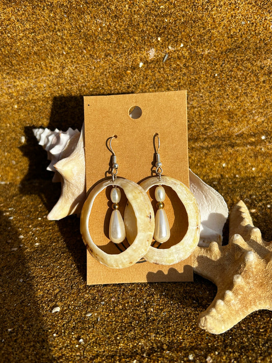 Limpet Shell and Pearl Bead Hoop Earrings